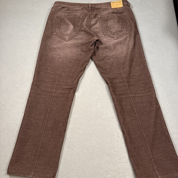 PANTS CORDUROY STRAIGHT True Religion MEN 33 GENO  Relaxed  Flap BROWN - Picture 9 of 11